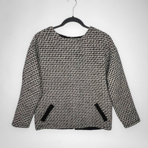 ATELIER CAMILLE 2 Houndstooth Top Black & White Long Sleeve Anthropologie - Picture 1 of 5